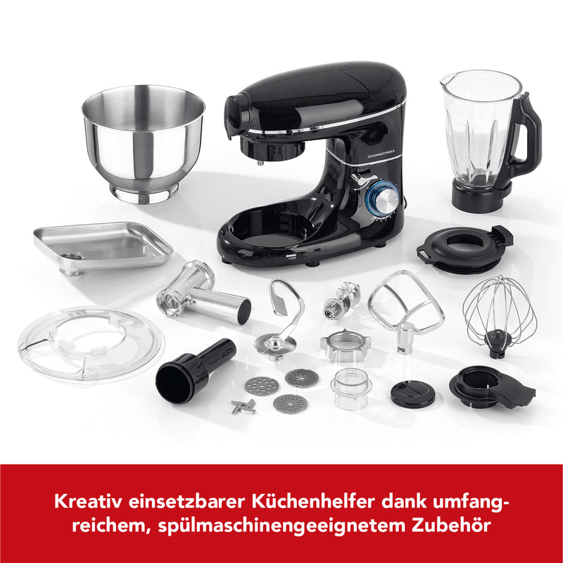 GOURMETmaxx Küchenmaschine 3in1 - 15-tlg. - Metallic Schwarz