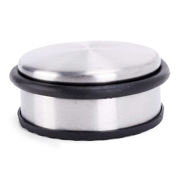 Oxid7® Edelstahl Türstopper Chrom-Design, Ø 10,3cm, Höhe 4,5cm, mit Gummiring und rutschfester Gummifläche, schwere Ausführung.
