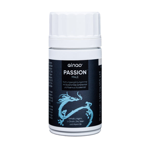 Qinao PASSION MALE Nahrungsergänzungsmittel mit Bockshornklee, Rosenwurz, Magnesium, Zink, Vitamin B6, vegan und glutenfrei, 90 Kapseln.