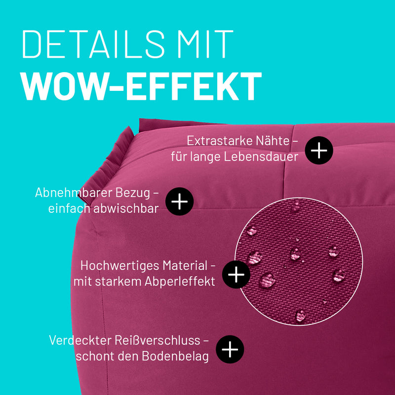 LUMALAND Sitzsack-Hocker Rotwein mit abnehmbarem Bezug, extrastarken Nähten und verdecktem Reißverschluss für lange Haltbarkeit.