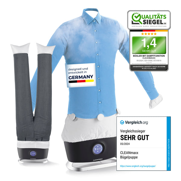CLEANmaxx Hemdenbügler PRO STEAM + Hosenaufsatz - auffrischen, trocknen, bügeln - Schwarz