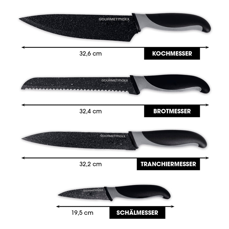 GOURMETmaxx Messerset - 4er-Set - schwarz/grau