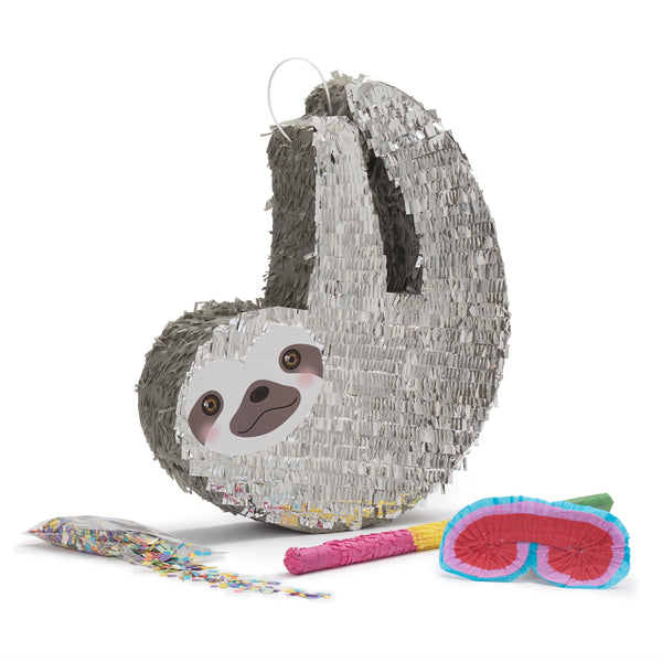 LUMALAND Pinata Set zum Befüllen inkl. Schläger & Augenbinde "Faultier" mit Konfetti für Kindergeburtstag und Partyspaß.
