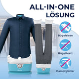 CLEANmaxx Hemdenbügler PRO mit Hosenaufsatz zeigt automatisches Trocknen und Bügeln von Hemden und Hosen ohne Bügeleisen.
