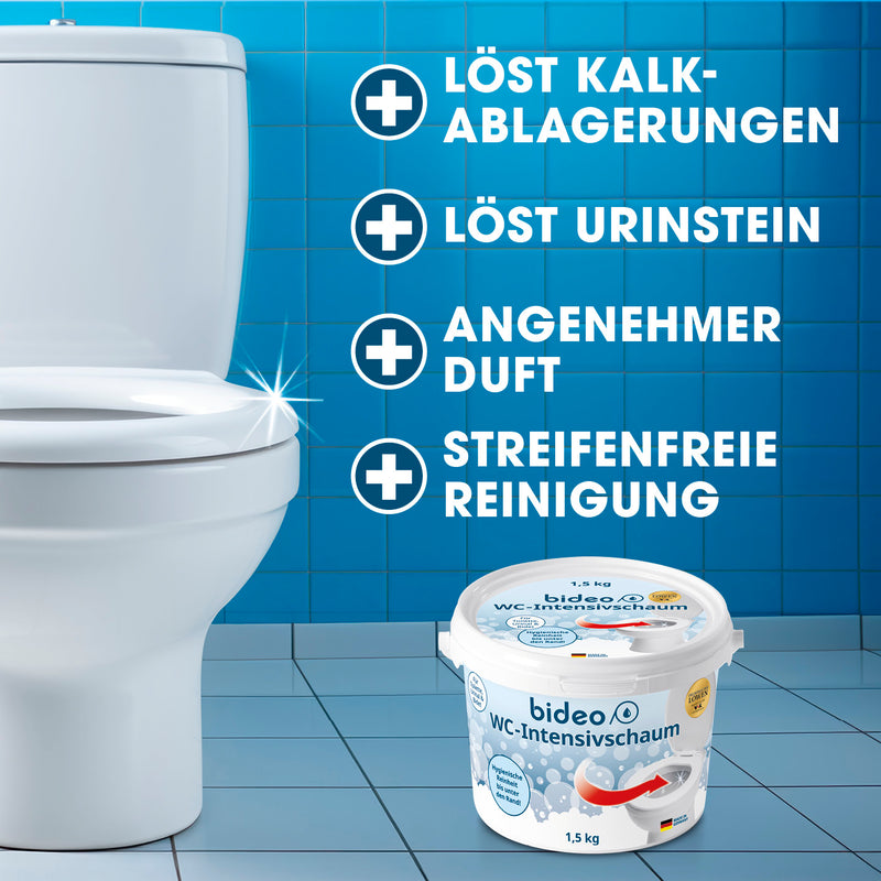 bideo® WC-Intensivschaum 1,5 kg für Reinigung bis unter den Rand | Selbstreinigender Kraftschaum für die Toilette