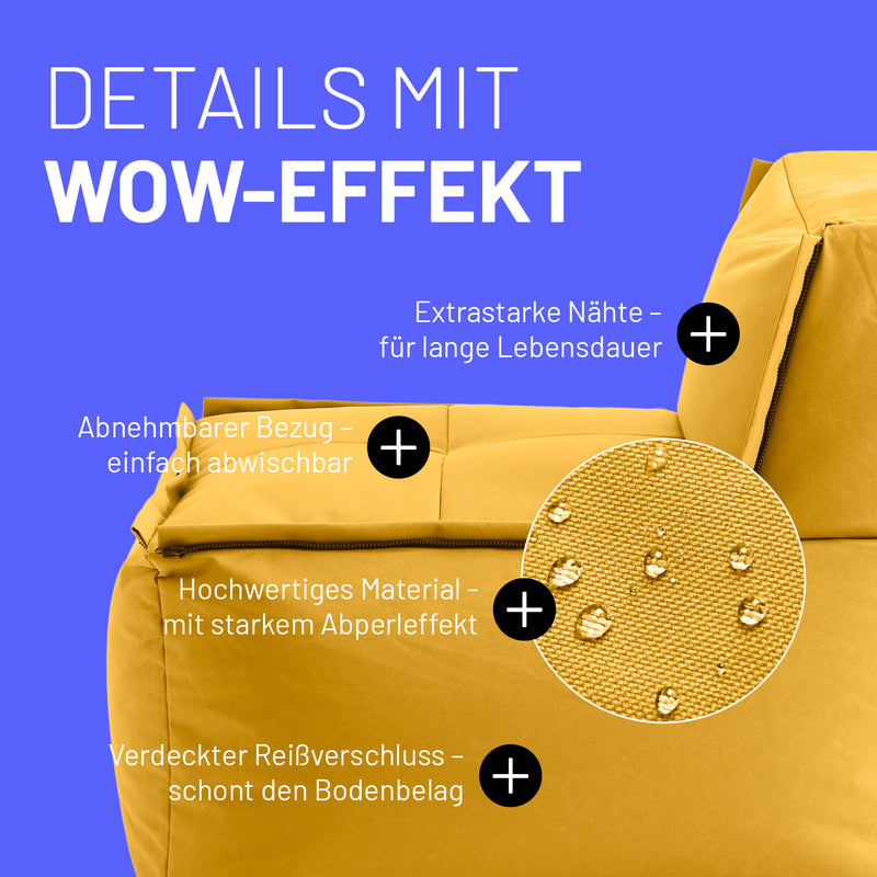 LUMALAND Sitzsack-Sofa Mittelstück - Kombinierbar mit Modularem System - 200 L - Senfgelb