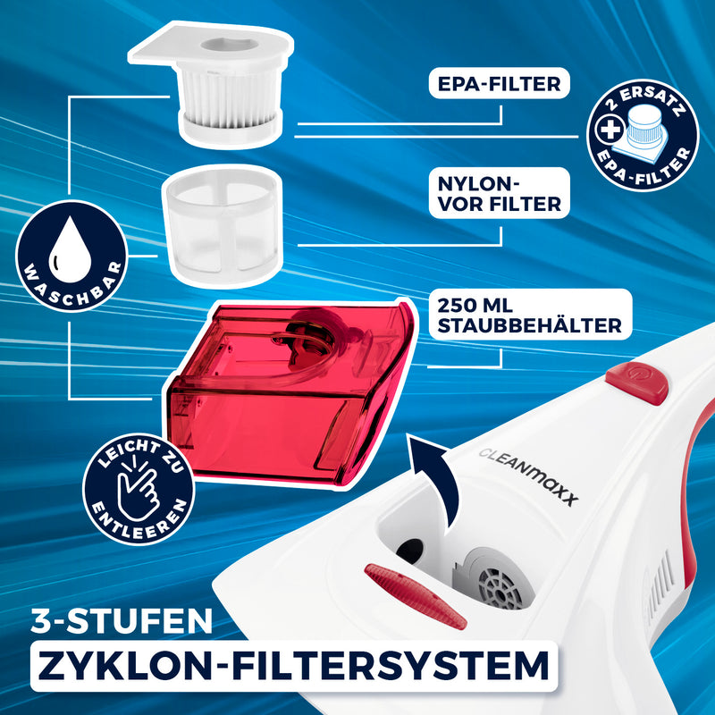 CLEANmaxx Milbensauger Vibration - entfernt 99,9 % Milben - 2 Ersatz-E TV-Werbung unser Original CLEANmaxx Milbensauger Vibration - entfernt 99,9 % Milben - 2 Ersatz-E TV-Werbung unser Original