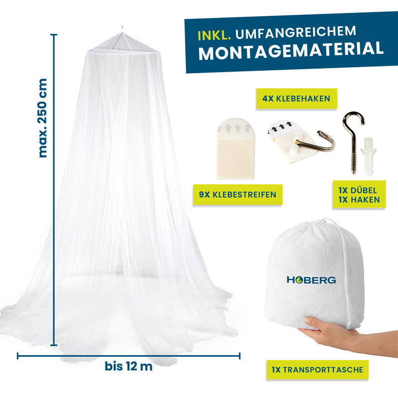 HOBERG Insekten-Baldachin für Einzel- & Doppelbetten, inkl. Montagematerial und Transporttasche, max. 250 cm Höhe, bis 12 m Durchmesser.