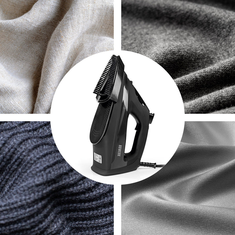 N8WERK Dampfbügeleisen Midnight Black Edition mit 4 Programmen, 250 ml Wassertank und Keramiksohle für alle Stoffarten.