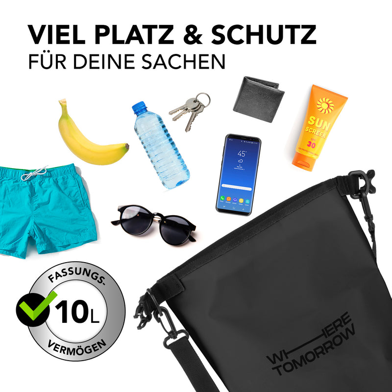 Where Tomorrow Dry Bag 10L - Style 01 - Schwarz