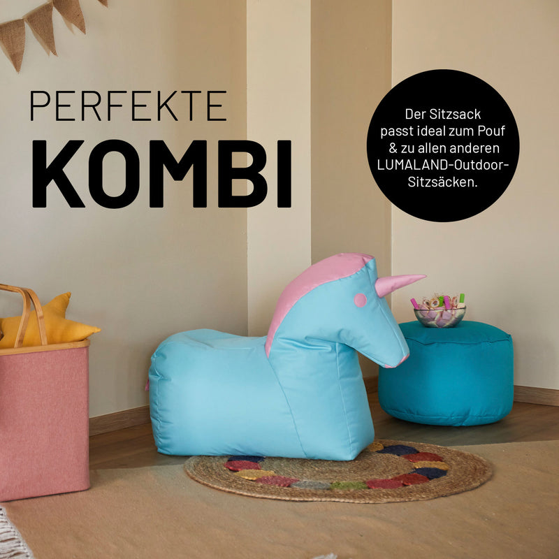 LUMALAND Kindersitzsack Animal Line Einhorn - Türkis/Pastell Pink