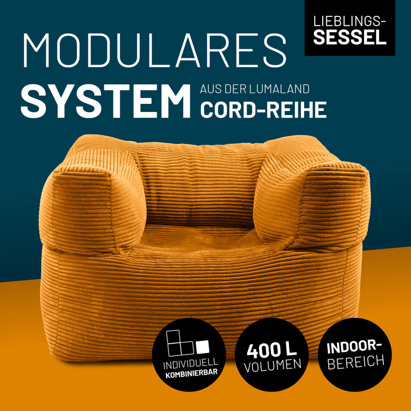 LUMALAND Modularer Sessel aus der Cord-Reihe, 96x72x70 cm - Bezug soft & waschbar - Senfgelb