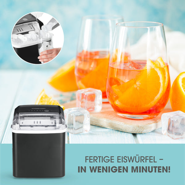 GOURMETmaxx Eiswürfelbereiter - schwarz mit 1,3-L Wassertank und schnellem Eiswürfelbereiter für zwei Größen in 8 Minuten.