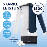 CLEANmaxx Hemdenbügler PRO für Oberbekleidung mit Heißluft-Technologie, 1800 Watt, Timer und 5 Gewichts-Clips für schonendes Bügeln.