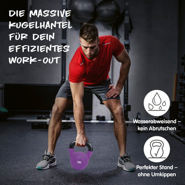 #DoYourFitness Kettlebell - Kugelhantel aus massivem Gusseisen mit Neoprenbeschichtung - 14 kg