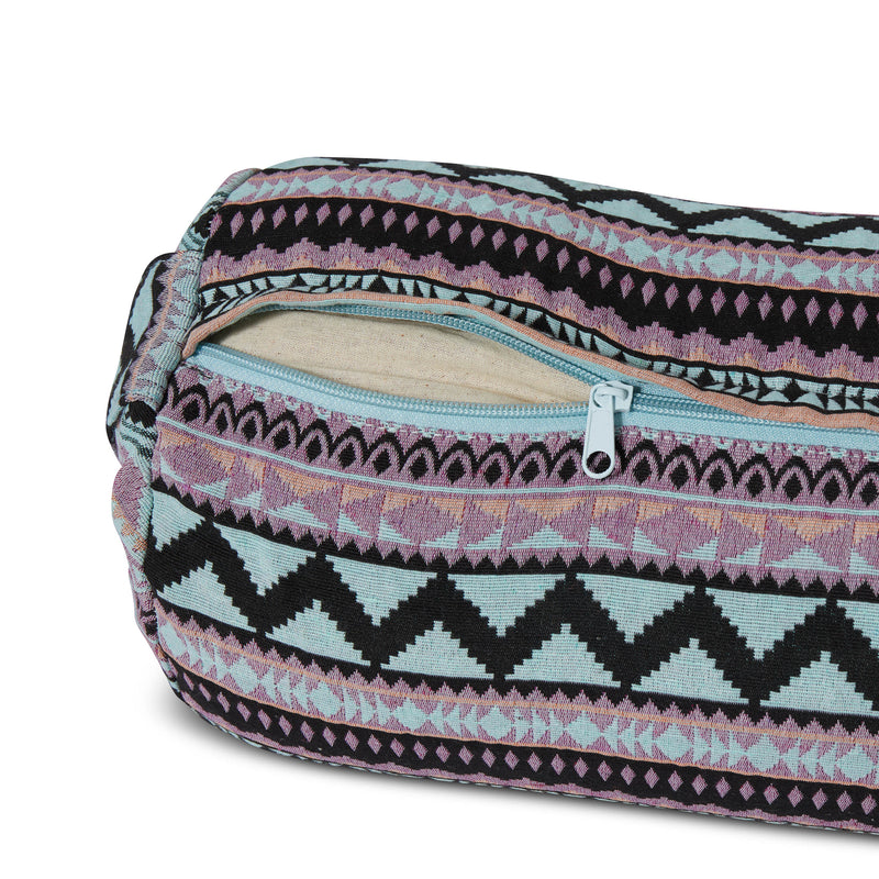 #DoYourYoga Yoga-Bolster Tarik mit Bio-Dinkelspelz, 68x22x22 cm, buntes indisches Design, abnehmbarer Reißverschlussbezug.