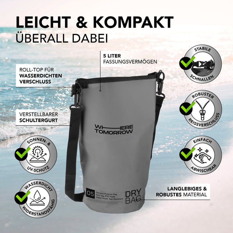 Where Tomorrow Dry Bag 5L - Style 01 - Grau