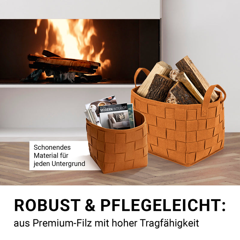 N8WERK Filz-Aufbewahrungskorb M - 32 x 32 x 32 cm - Rost, faltbar, strapazierfähig und bodenschonend für vielseitige Aufbewahrung.