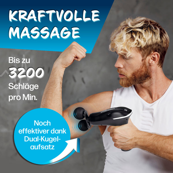 VITALmaxx Massage Gun - 6 Leistungsstufen & 4 Aufsätze inkl. Dual-Kugelaufsatz