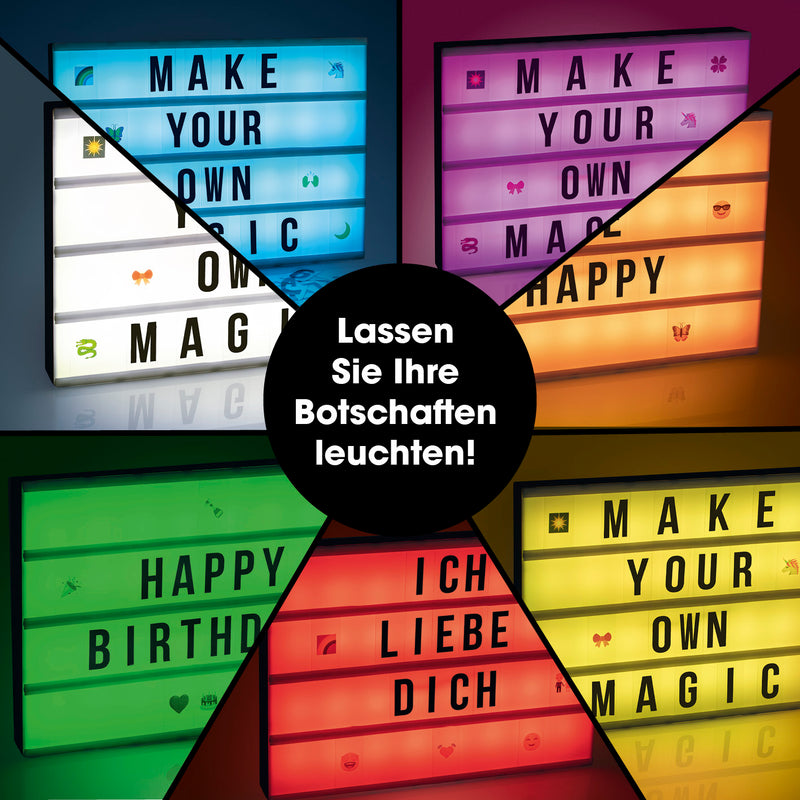 EASYmaxx LED-Leuchtkasten A3 - weiß/schwarz mit buntem LED-Farbwechsel und 173 Zeichen für individuelle Botschaften und Dekoration.