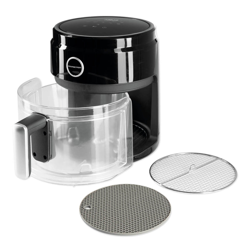 GOURMETmaxx Heißluft-Fritteuse Digital mit Glas-Garkorb 3,3 l schwarz, digitales Touch-Display, 80-200 °C, 60-Minuten-Timer, automatische Abschaltung.