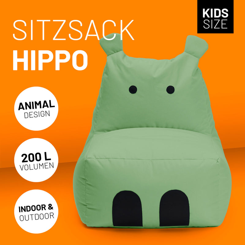 LUMALAND Animal Line Kindersitzsack Hippo - Pastell Grün