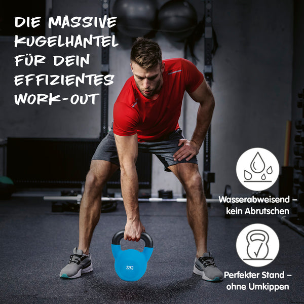 #DoYourFitness Kettlebell - Kugelhantel aus massivem Gusseisen mit Neoprenbeschichtung - 22 kg