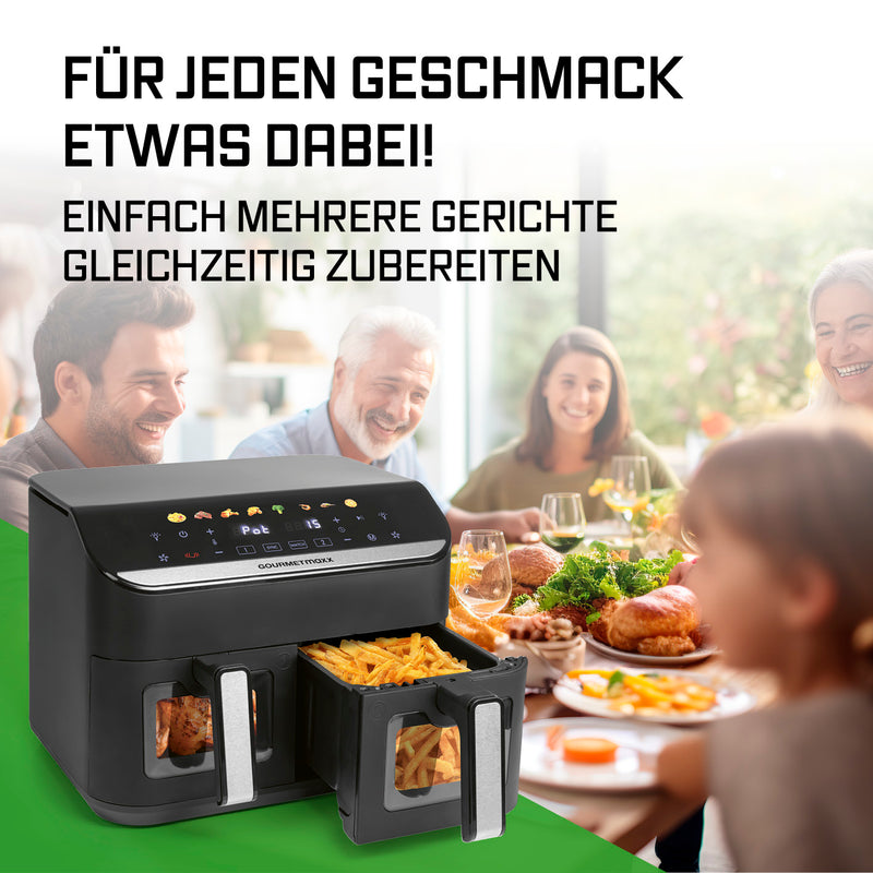 GOURMETmaxx AirGenius 2-Kammer-Heißluftfritteuse 2 x 4,5 l - Color-Touchscreen
