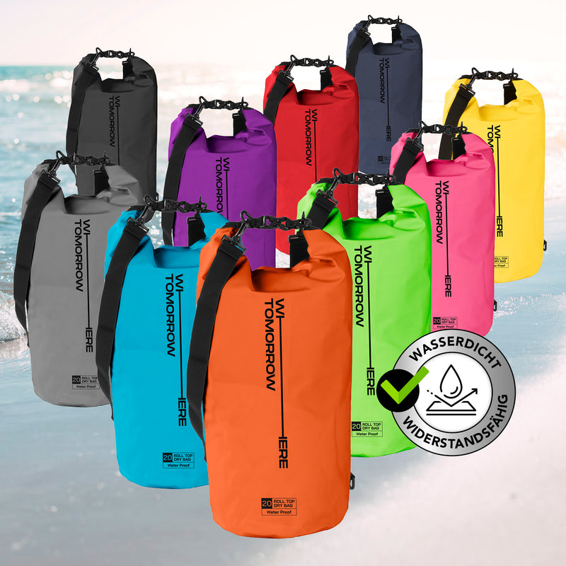 Where Tomorrow Dry Bag 20L - Style 02 - Orange wasserdichter, robuster Outdoor-Rucksack mit UV-Schutz und Rolltop-Verschluss.