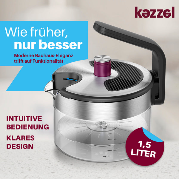 Kezzel® innovativer Wasserkessel für Induktionsherde 1,5 Liter | Automatische Abschaltfunktion, kein Überkochen
