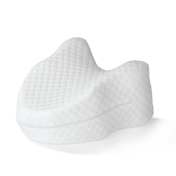 MAXXMEE Kniekissen fish bone shape - ergonomisch geformt, viskoelastisch, atmungsaktiv, mit abnehmbarem, waschbarem Bezug, weiß, 25 x 24 x 14 cm.
