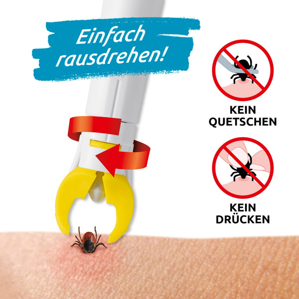 tickSAFE Zeckengreifer mit rotierendem Greiferkopf zur Anwendung am Menschen - Die bessere Alternative zur Zeckenzange - kein Quetschen, Ziehen oder Drücken - einfach schonend rausdrehen