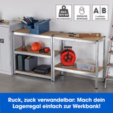 GARVIDA Schwerlastregal & Werkbank mit 5 MDF-Holzböden, 175 kg Tragkraft je Boden, 180x90x40 cm, 2 Aufbauvarianten, einfache Montage.