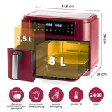 GOURMETmaxx Heißluft-Ofen & Fritteuse 2in1 beere/Edelstahl mit 8L Ofen, 3,5L Fritteuse, Touchdisplay und 10 Programmen.