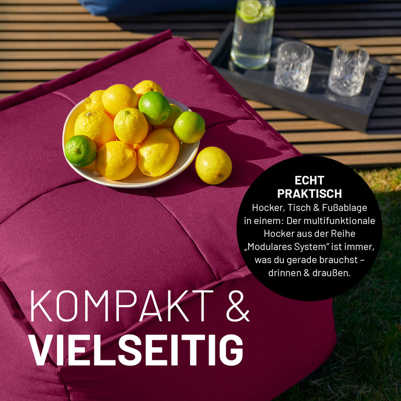 LUMALAND Sitzsack-Hocker - Kombinierbar mit modularem System, 200 L, Rotwein, vielseitig nutzbar als Hocker, Tisch und Fußablage.