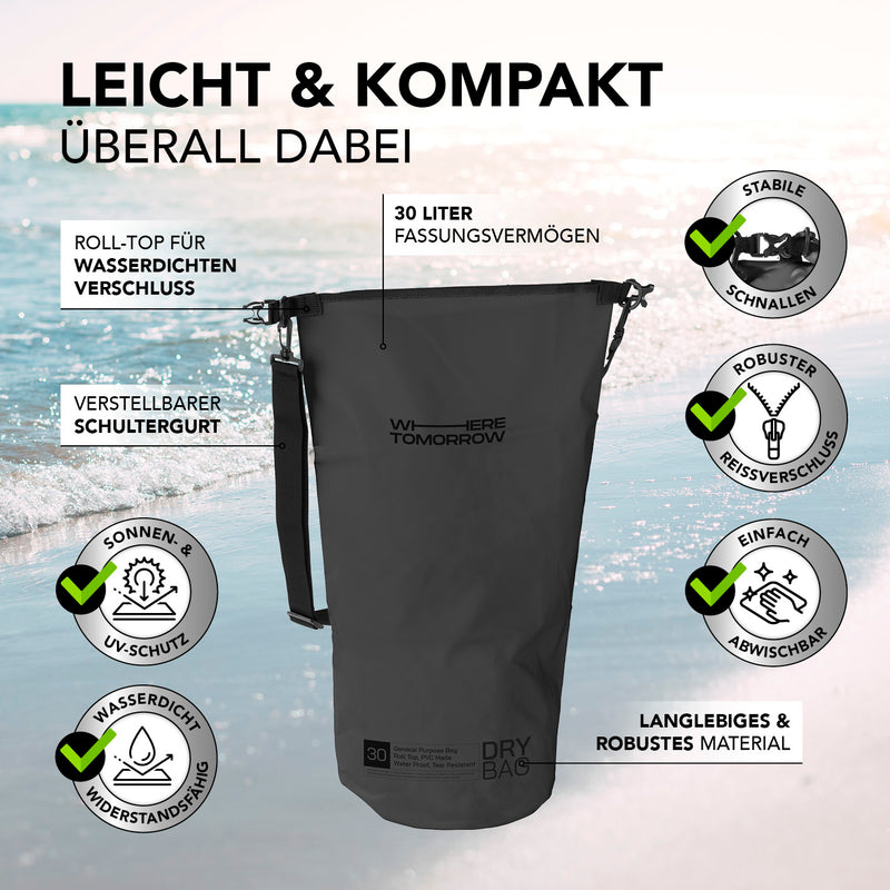 Where Tomorrow Dry Bag 30L - Style 01 - Schwarz