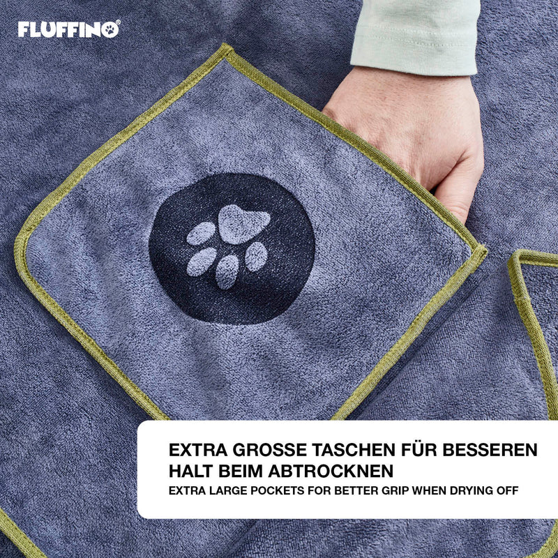 FLUFFINO® Hundehandtuch Mikrofaser – 4er-Pack (2x 90 x 50 cm + 2x 120 x 70 cm) - Grau & Grün