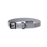 FLUFFINO® Hundehalsband aus BioThane, 5-fach verstellbar, Größe L, grau, veganer Lederersatz, wasserfest und reißfest, Made in Germany.