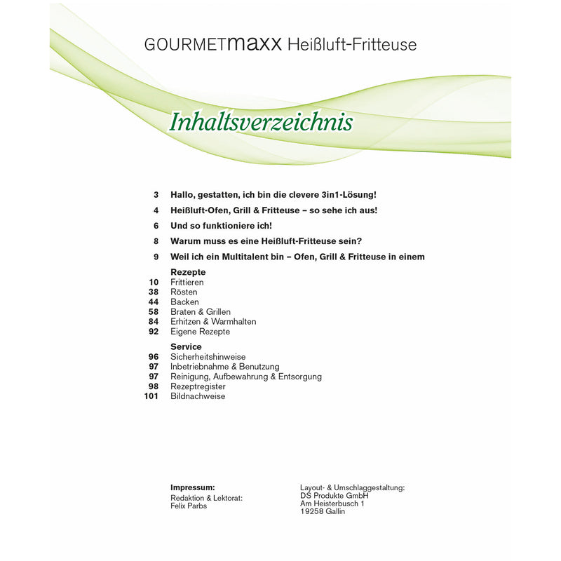GOURMETmaxx Buch Heißluft-Fritteuse mit 70 Rezepten für fettarmes Kochen mit Heißluft-Ofen, Grill und Fritteuse in einem Gerät.