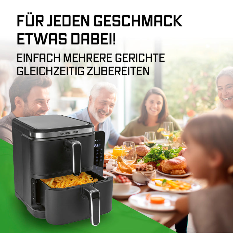 GOURMETmaxx FryUp Vertikale Doppelkammer-Heißluftfritteuse - 4 Ebenen - 10 Liter