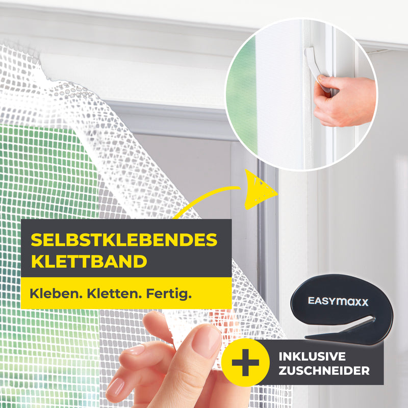 EASYmaxx Moskitonetz für Fenster bis 110 x 130 cm - selbstklebendes Klettband