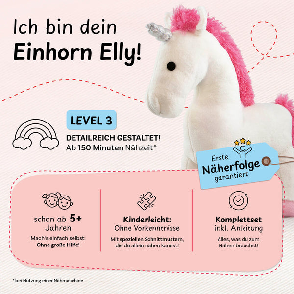 cuci cuci Näh-Baukastenset Einhorn Elly, Komplettset für Kinder ab 5 Jahren, erste Näherfolge garantiert, inklusive Anleitung.