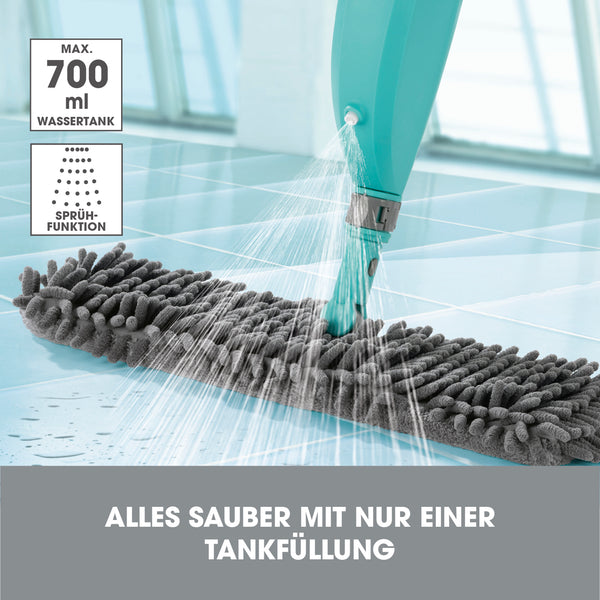 CLEANmaxx Spray-Mopp mit Wendefunktion - 700ml Tank - türkis mit Sprühfunktion für effiziente Nass- und Trockenreinigung.