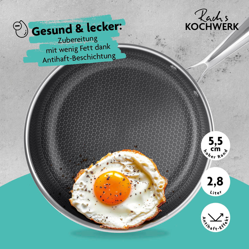 Rachs KOCHWERK Edelstahlpfanne mit Wabenstruktur Ø28cm, antihaft, alle Herdarten