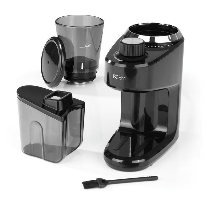 GRIND-INTENSE Elektrische Kaffeemühle - 160 g mit 15-stufigem Mahlgrad, Edelstahl Kegelmahlwerk und abgedunkeltem Aroma-Schutzbehälter.