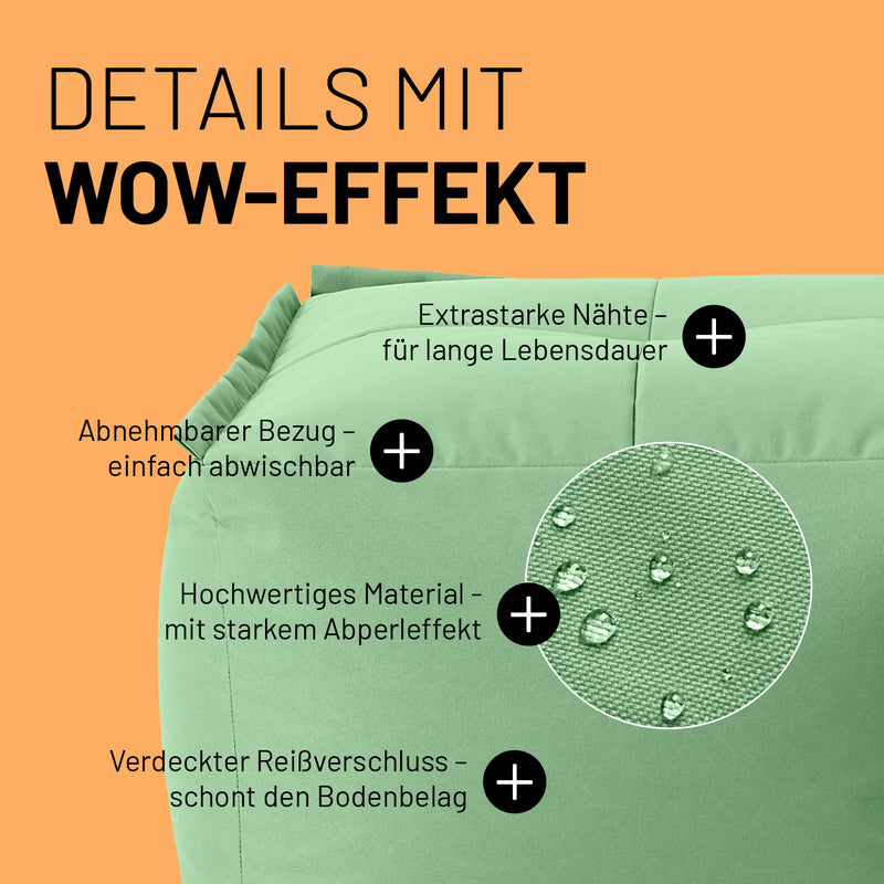 LUMALAND Sitzsack-Hocker - Kombinierbar mit Modularem System - 200 L - Pastell Grün