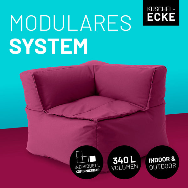 LUMALAND Sitzsack-Sofa Ecke Rotwein, 340 L Volumen, modular, robust, mit verdeckten Reißverschlüssen, für Indoor & Outdoor geeignet.