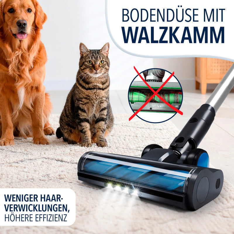 CLEANmaxx AeroTec 500 Staubsauger mit Absaugstation – Bodendüse mit Walzkamm für weniger Haarverwicklungen und höhere Effizienz.