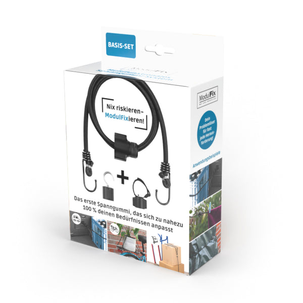 ModulFix - Multifunktionales Spanngummi-System - Basis-Set mit verstellbarer Länge, Haken und Klettverschluss für vielseitige Befestigungsmöglichkeiten