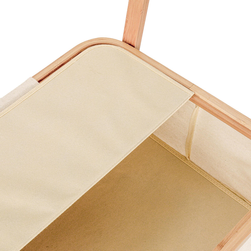 LUMALAND Kleiderständer aus Bambus 159x60x45 cm beige mit stabilem Ablagefach für Jacken und Schuhe, modernes Naturdesign.